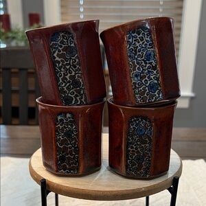 Takahashi Handcrafted Ceramic Cups with Floral Design